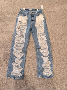NWT Good American The Khloe Jean Super High Rise Distressed Straight Leg 12/31